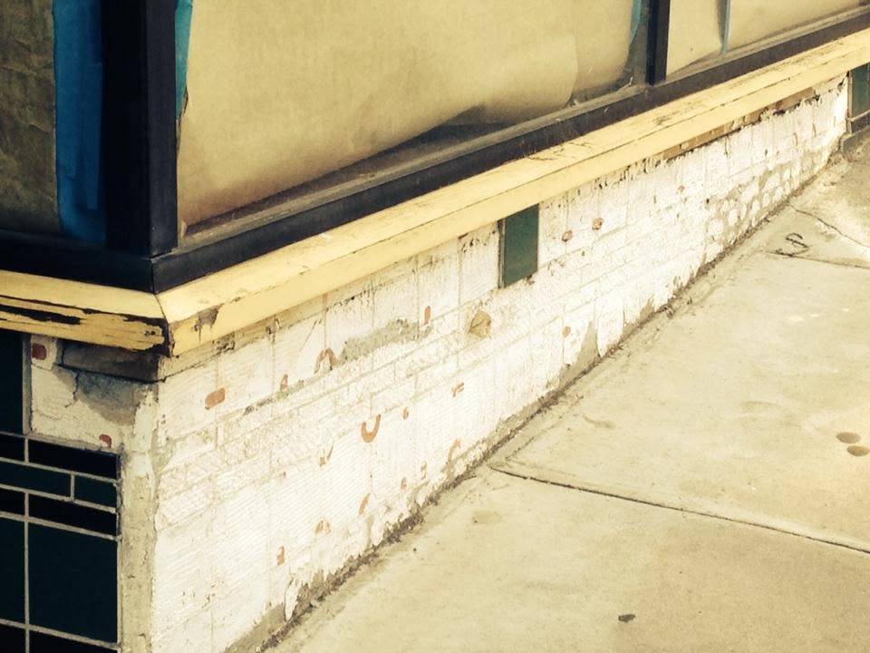 Outdoor commercial tile building facade restoration before and after in the Bay Area