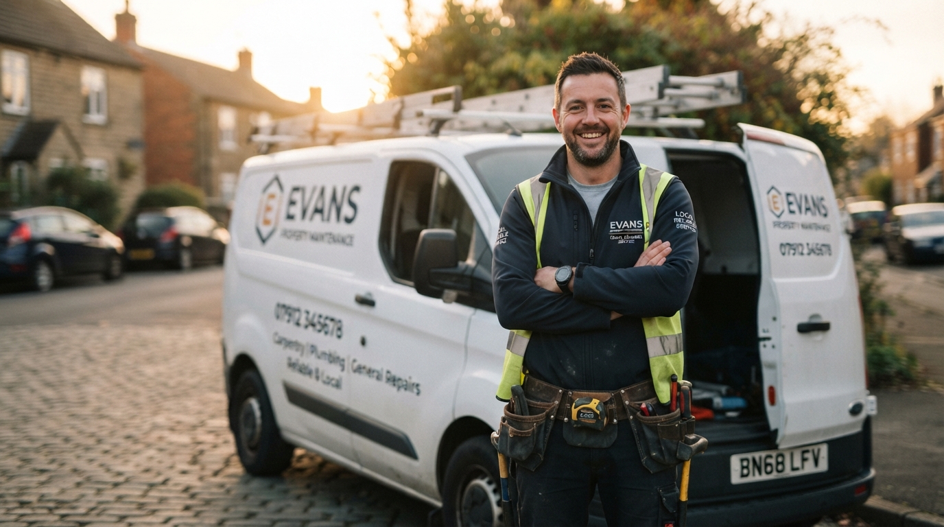 Local business owner standing confidently in front of their van