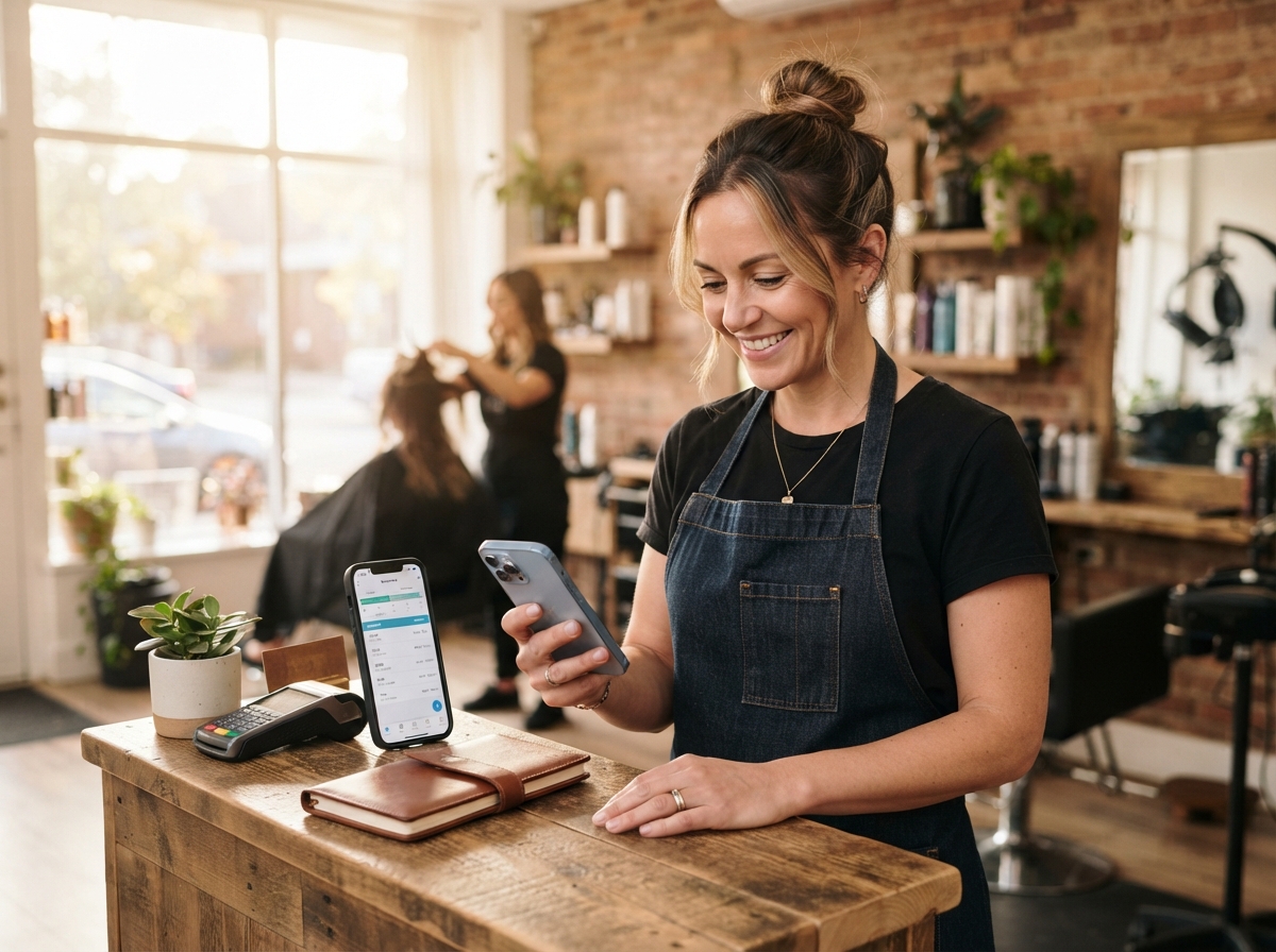 Small business owner checking appointment bookings on their phone