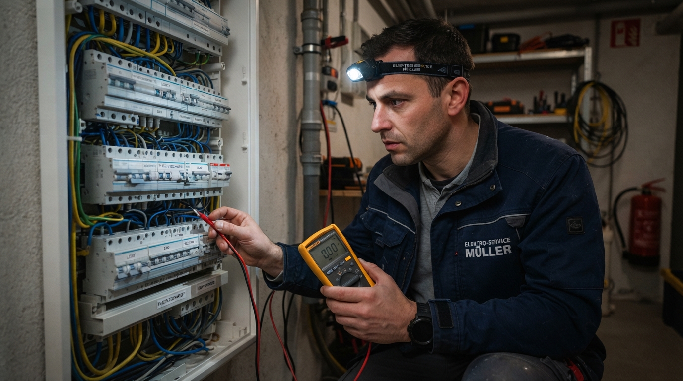 Elektriker diagnostiziert dringend einen ausgelösten Sicherungsautomaten