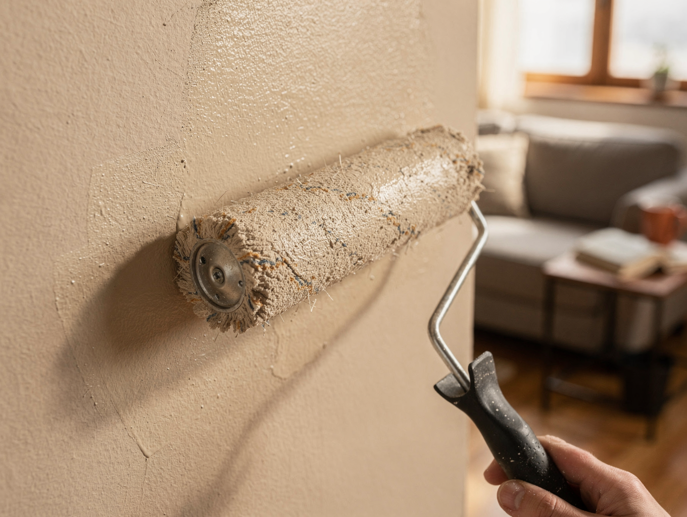 Professional rolling and paint application on interior drywall surface