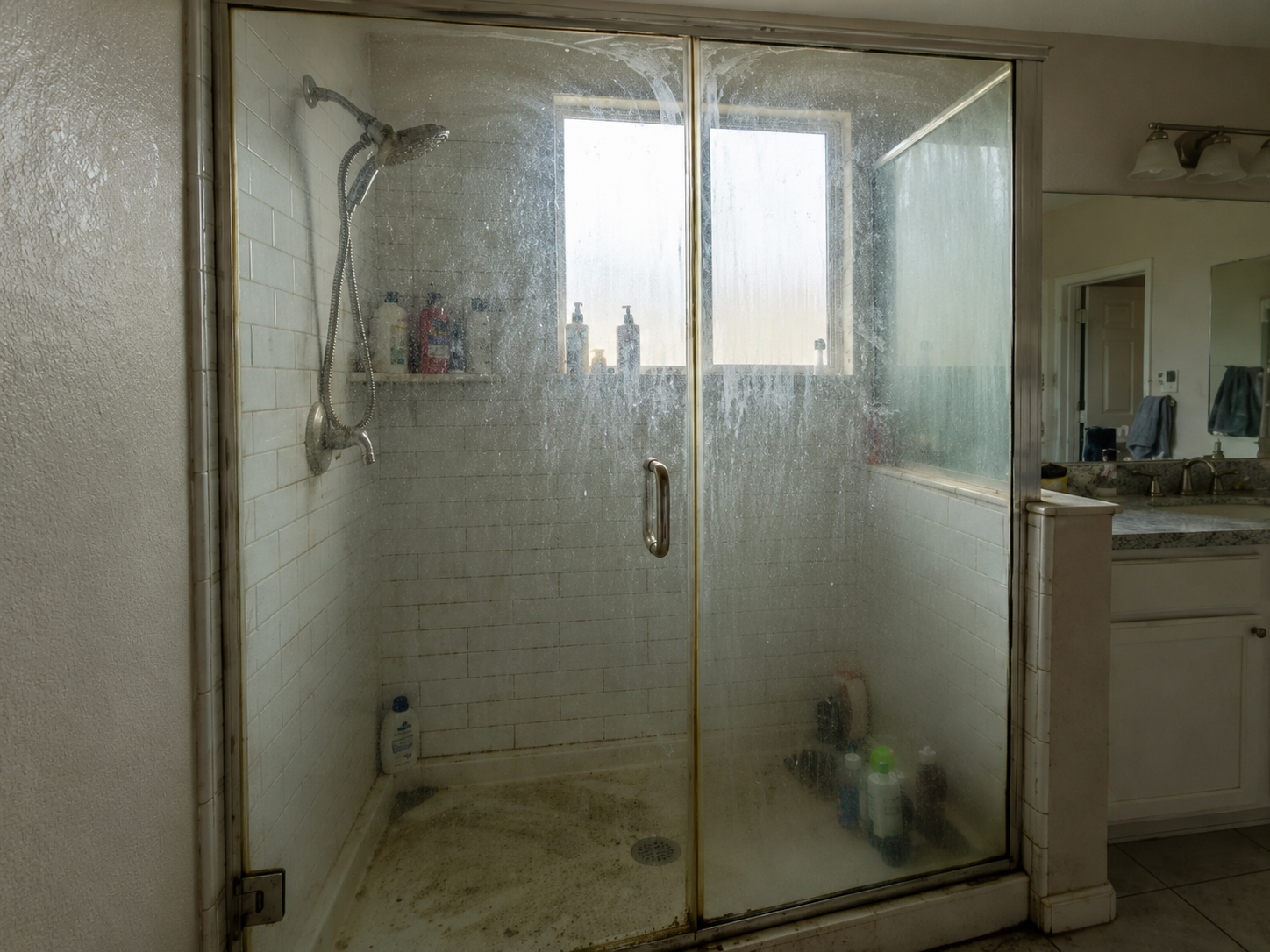 Sacramento bathroom glass shower restoration before and after — before