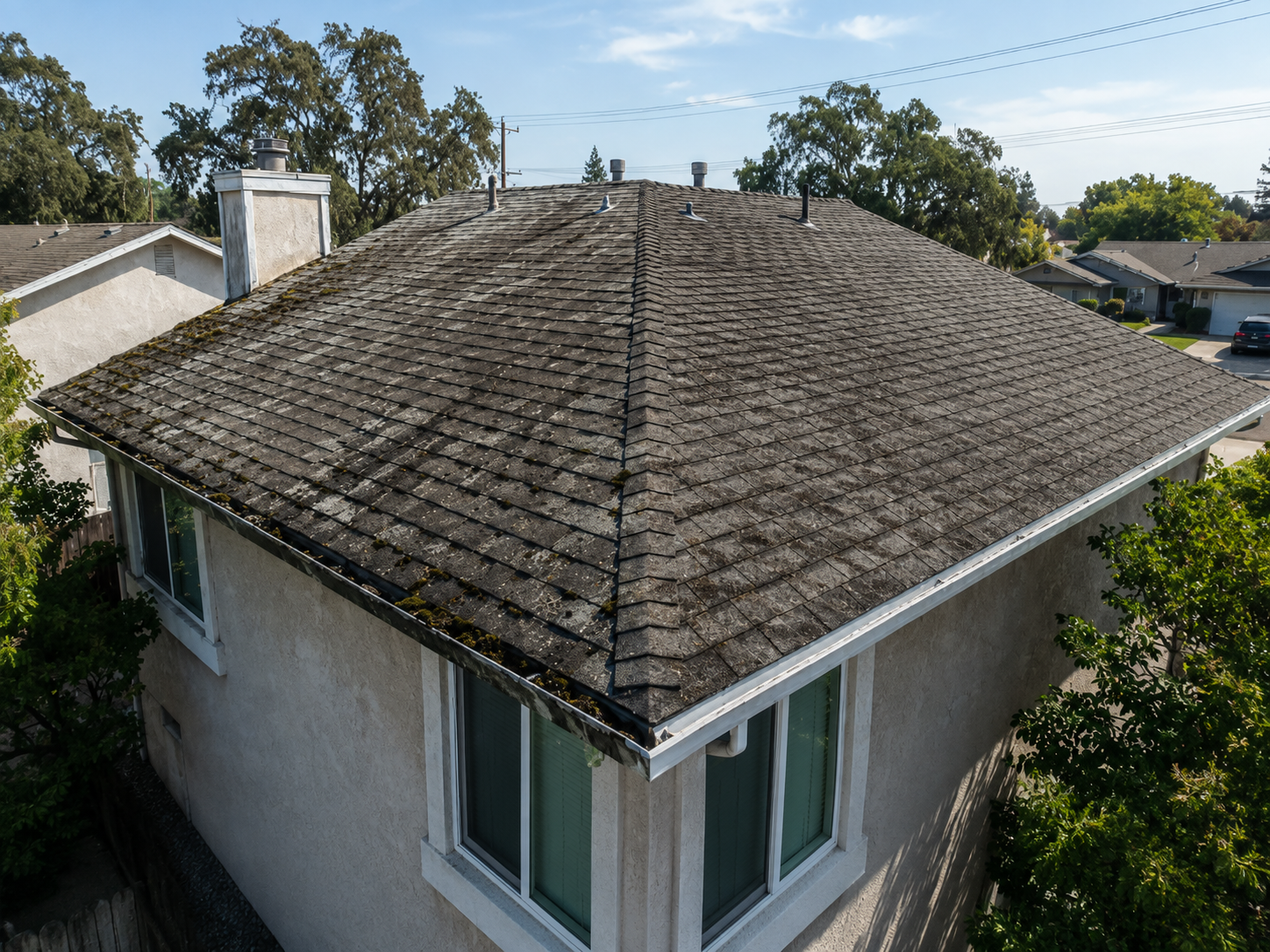 Rancho Cordova roof cleaning moss removal before and after — before