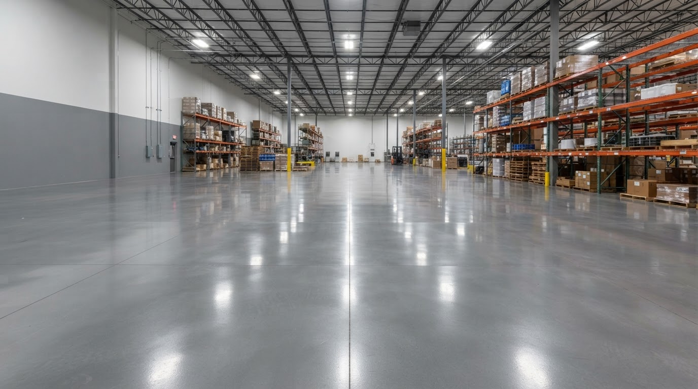 Sealed concrete floor coating in a commercial space near Erie PA