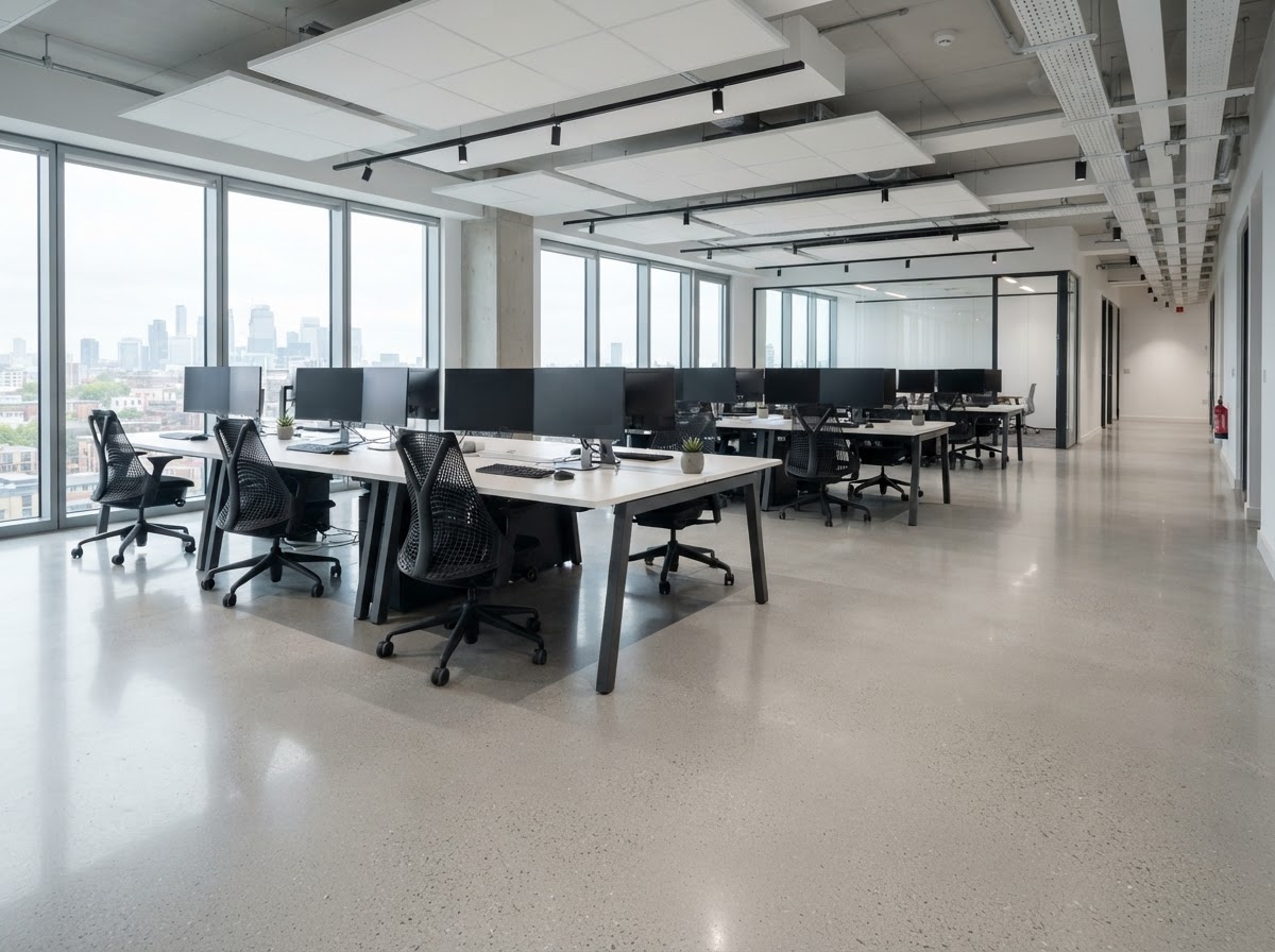 Sealed epoxy floor in an office common area near Erie PA