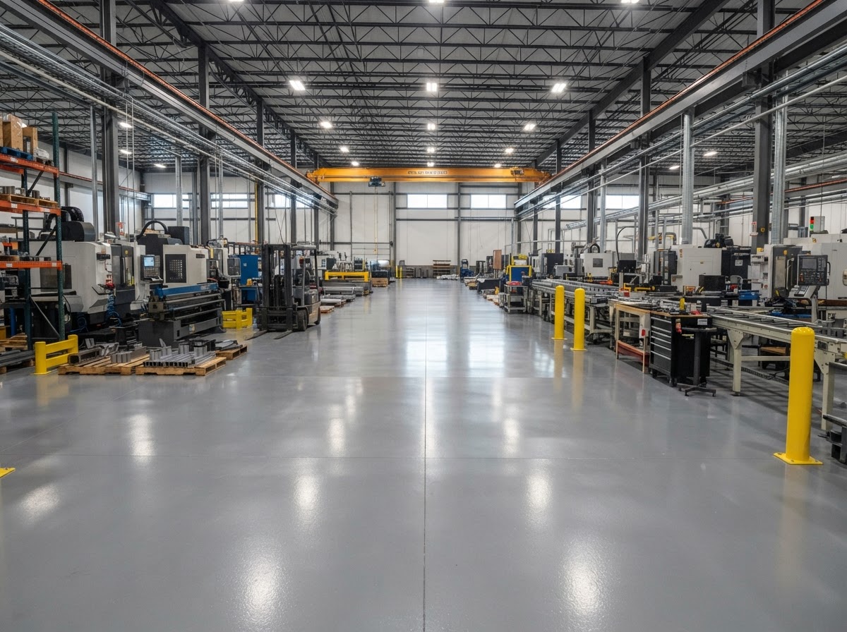 Industrial epoxy floor coating in a production facility near Erie PA