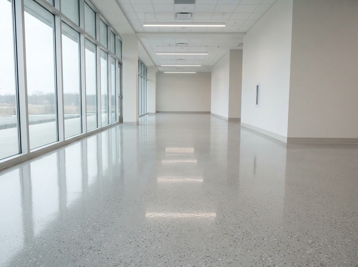 Finished epoxy floor in a bright interior space near Erie PA