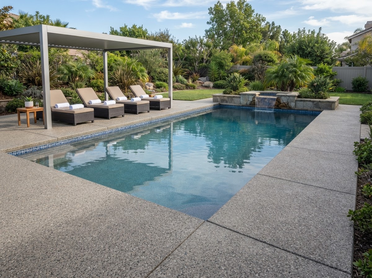 Sealed textured concrete coating on a pool deck near Erie PA