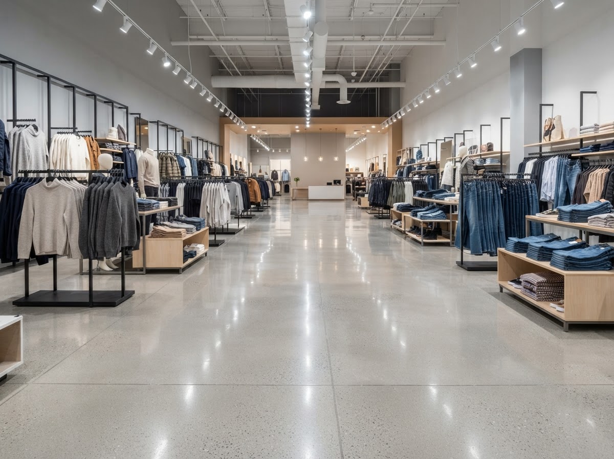 Commercial epoxy floor coating in a retail space near Erie PA