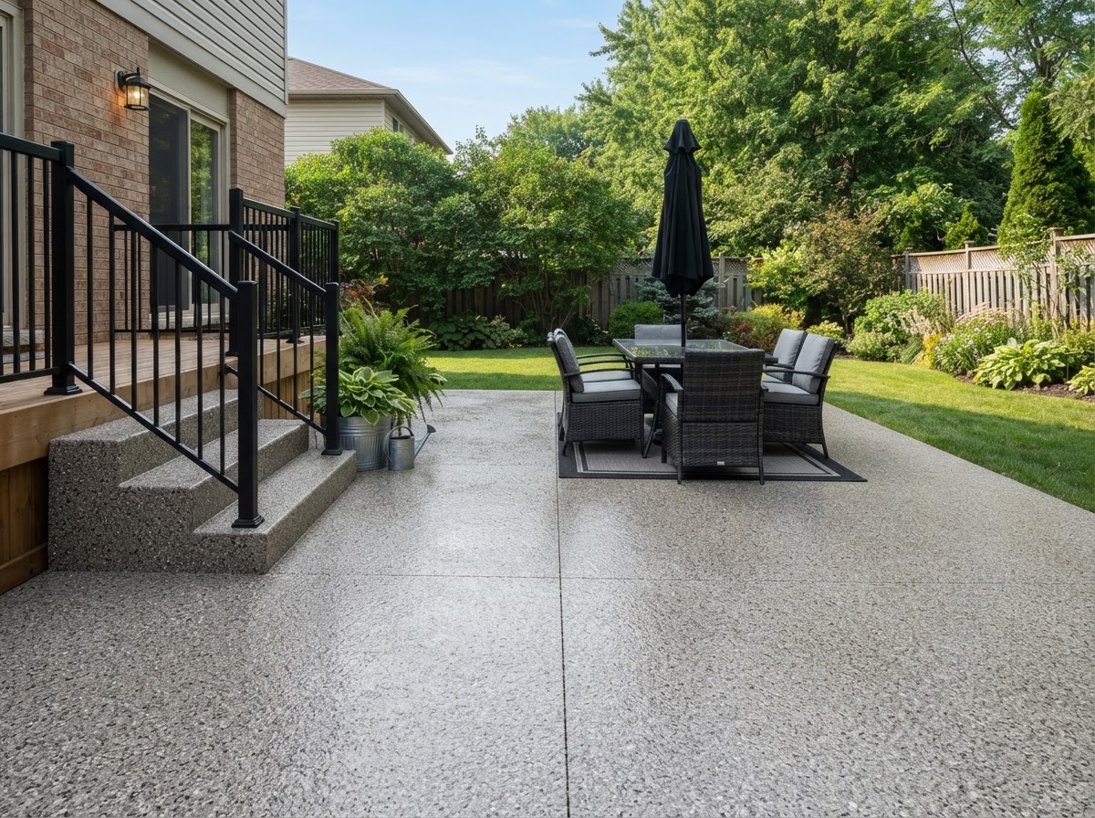 Sealed concrete coating on an outdoor patio slab near Erie PA