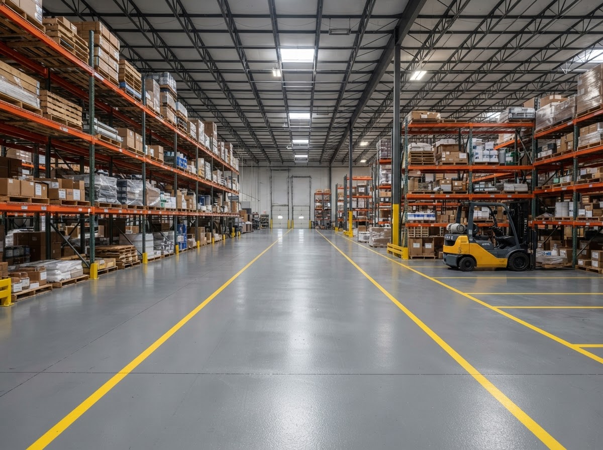 Coated warehouse concrete floor built for forklift traffic near Erie PA