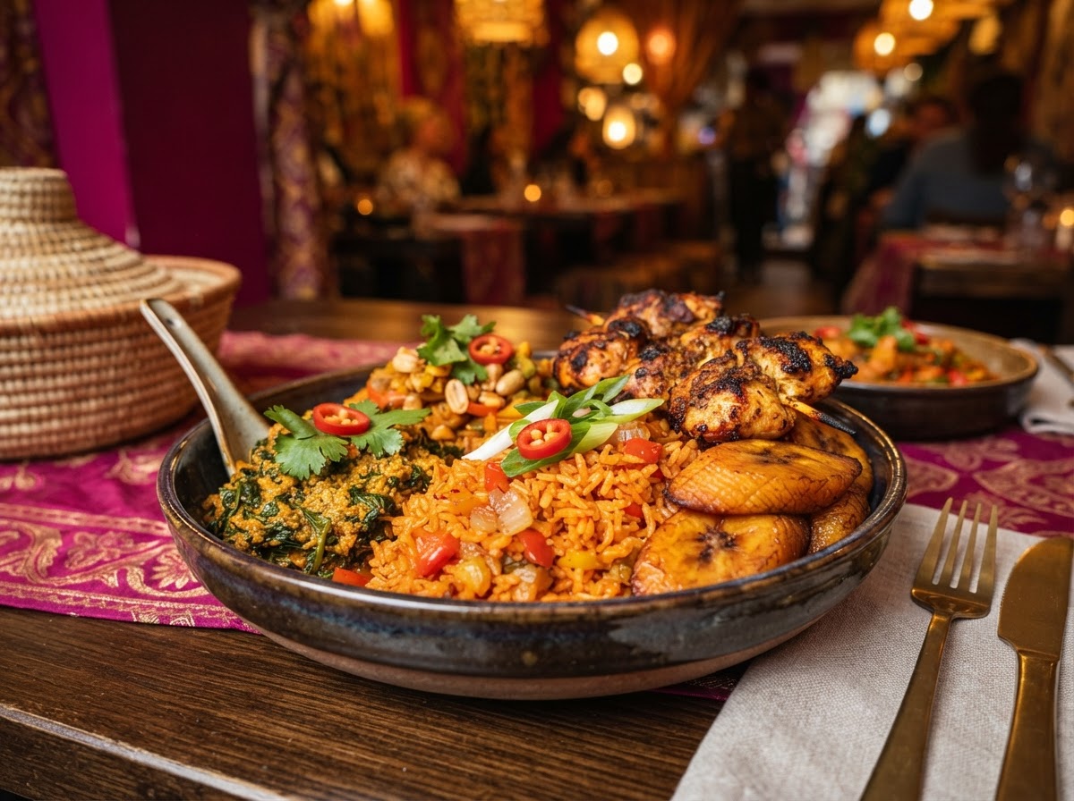 Close-up of vibrant African-inspired cuisine served at Taste of Africa