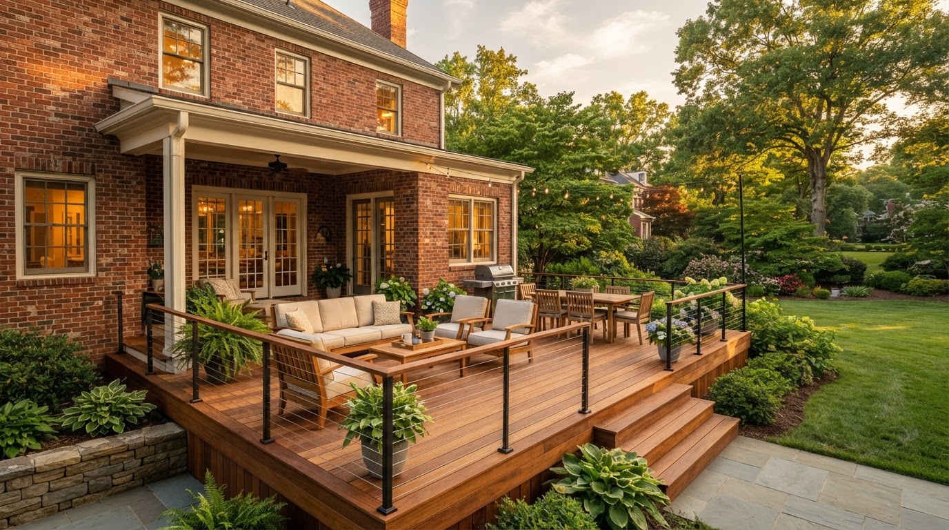 Finished wood deck on a brick home in Bartlett, TN built by Pro Home Solutions