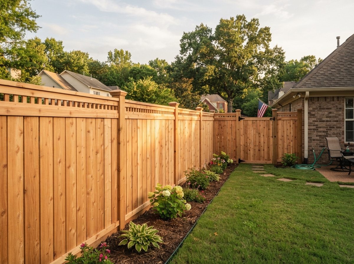 Cedar privacy fence built in a Bartlett backyard