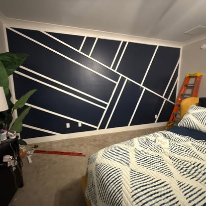 Custom geometric feature wall trim with precision mitered battens