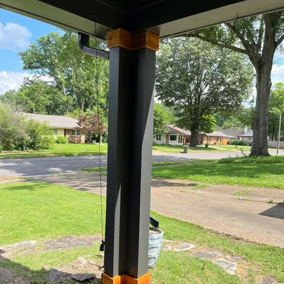 Custom wood column wrap and beam finish carpentry