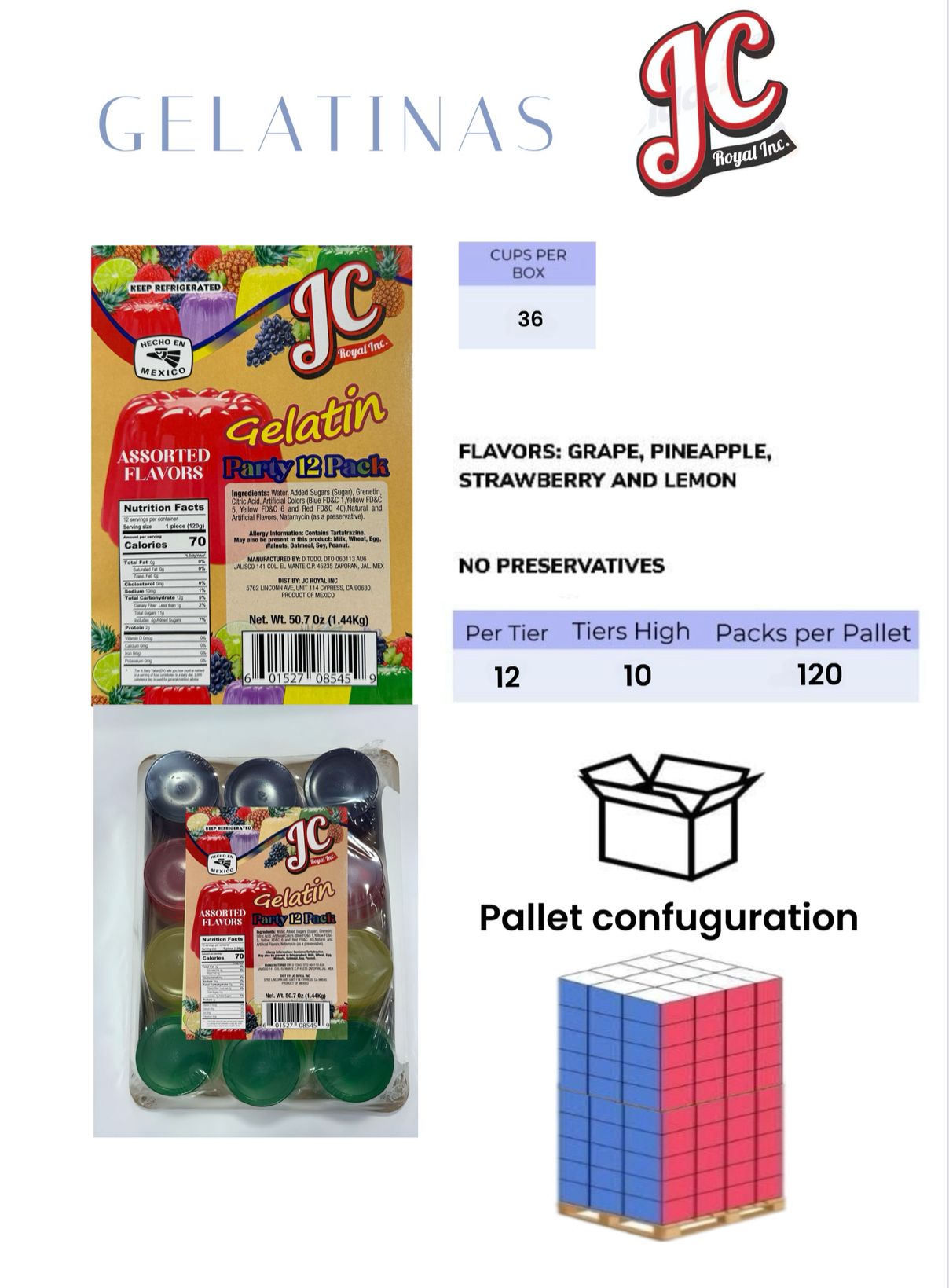 JC Mexican Gelatin assorted flavors party 12 pack