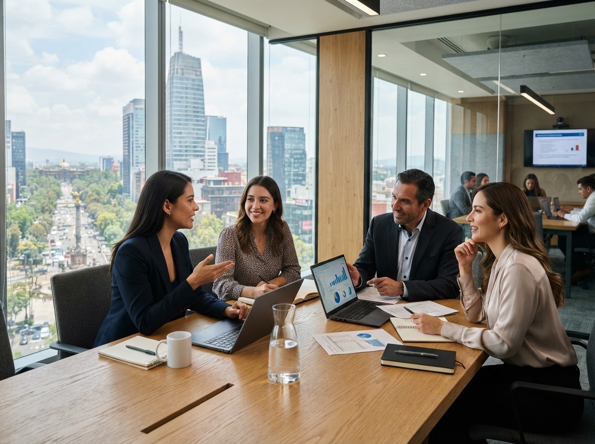 Equipo profesional de Patrimonio 360 trabajando en oficina en Reforma