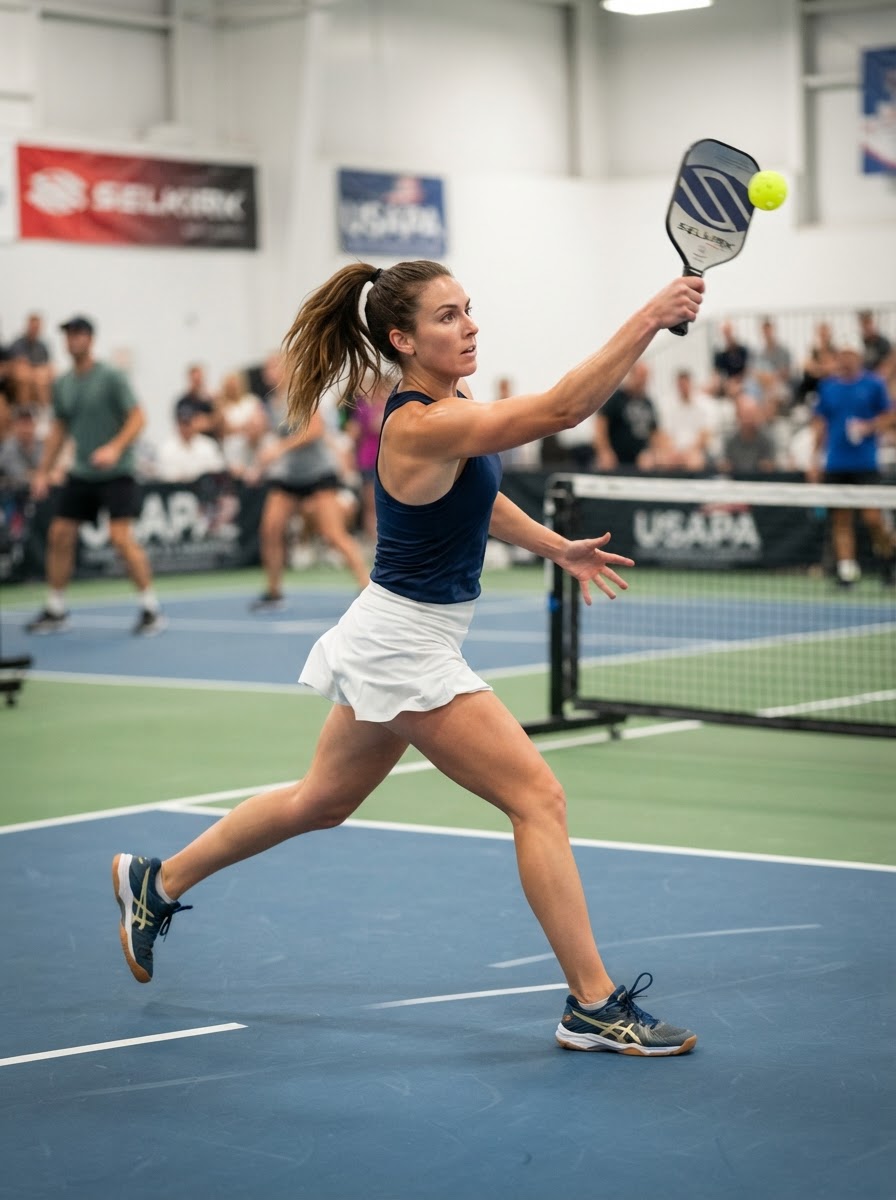 Pickleball player serving