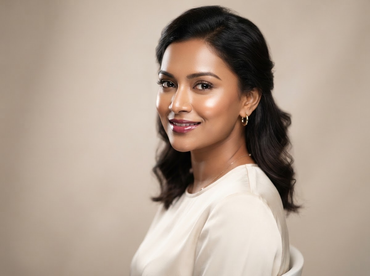 Same Bangladeshi woman with flawless radiant glass skin after using Bee&Beauty Honey Velvet Cushion Foundation