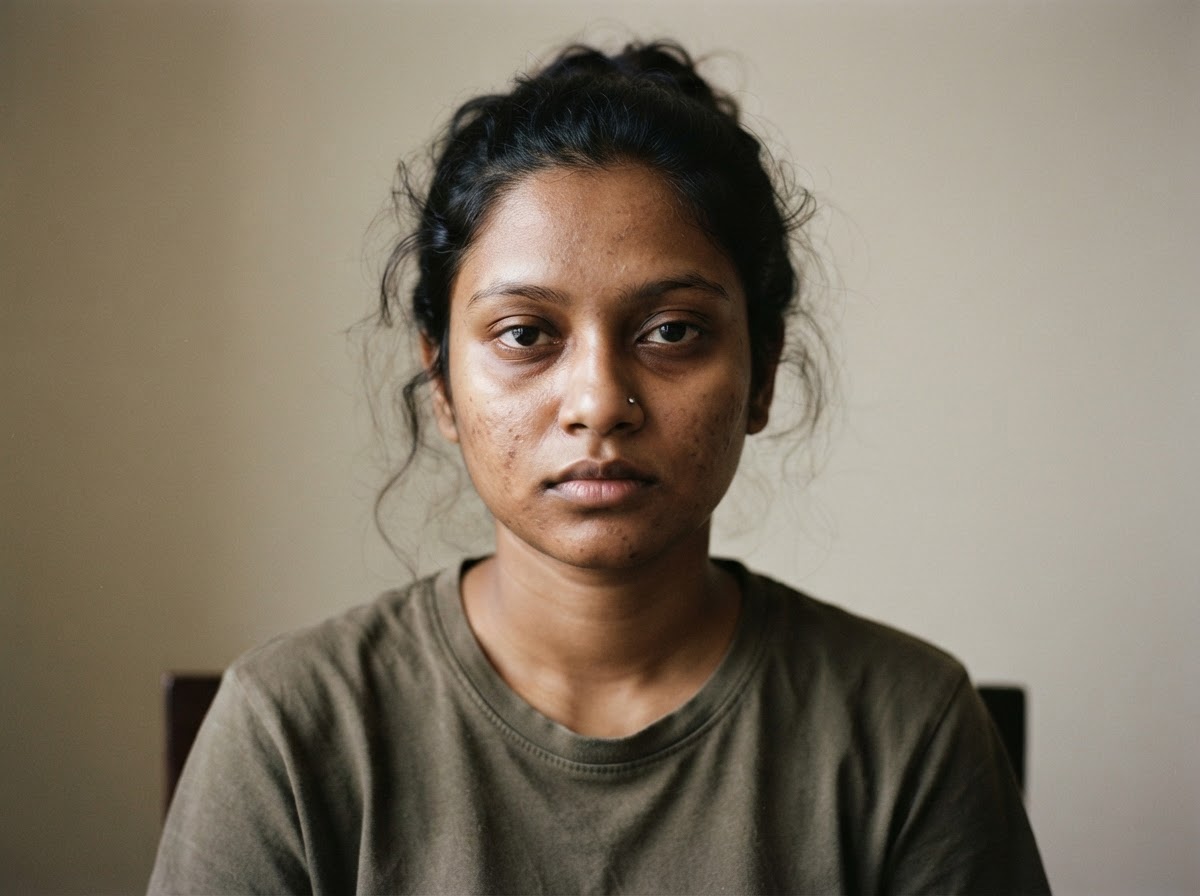 Bangladeshi woman with dull uneven skin tone before using Bee&Beauty Royal Jelly serum
