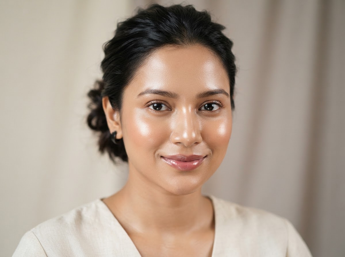 Same Bangladeshi woman with radiant glowing glass skin after using Bee&Beauty Royal Jelly serum