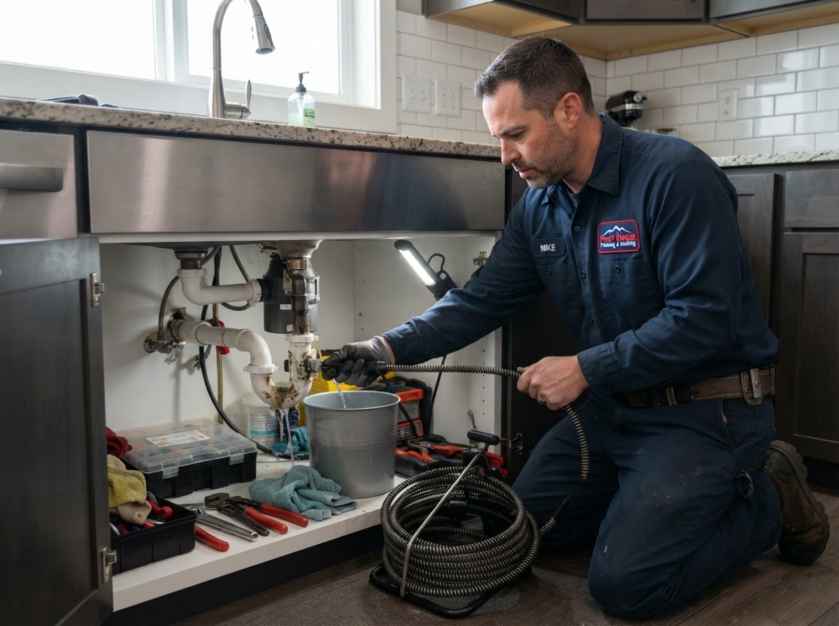 Professional plumber performing residential drain cleaning service in Loveland CO