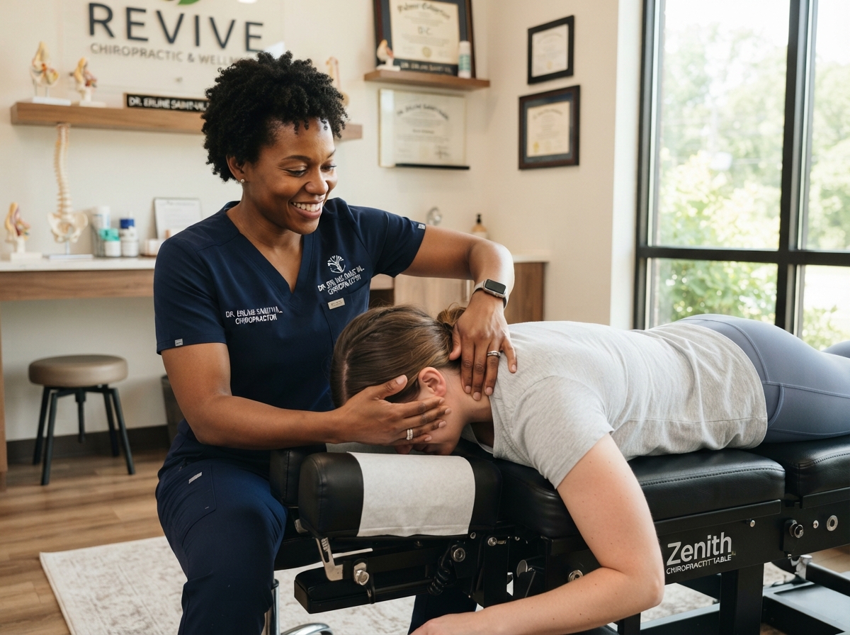 Dr. Erline Saint-Vil providing personalized chiropractic adjustment care