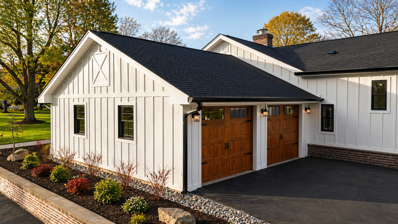 White Farmhouse & Timber Doors