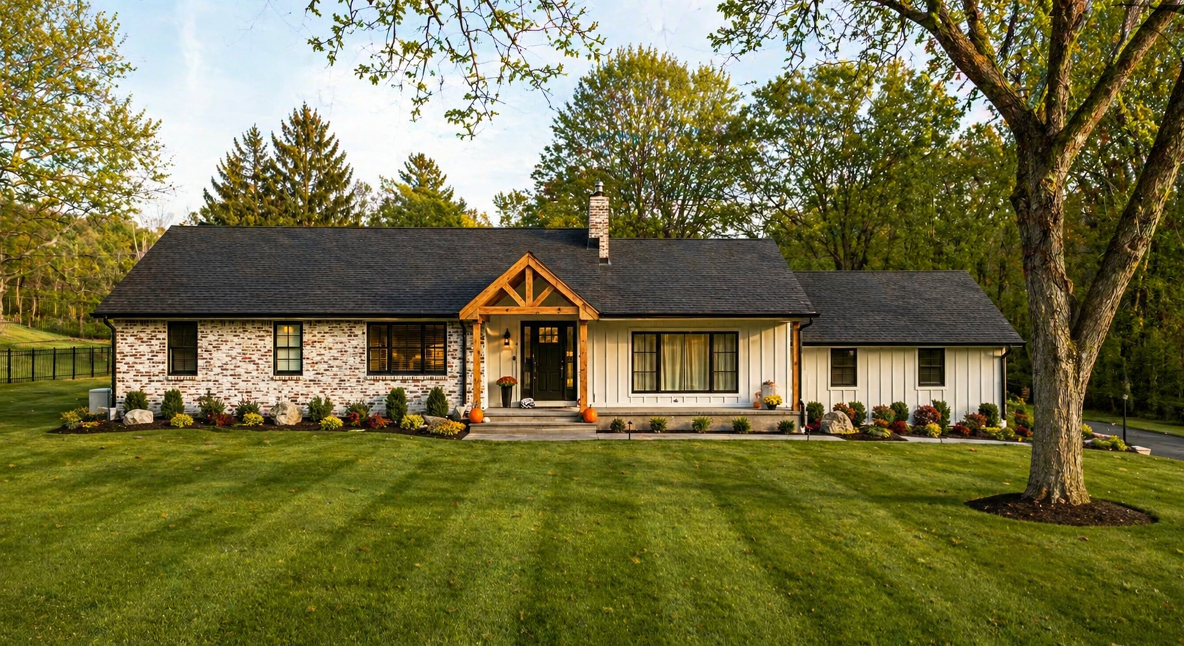 Beautiful home exterior with custom roofing