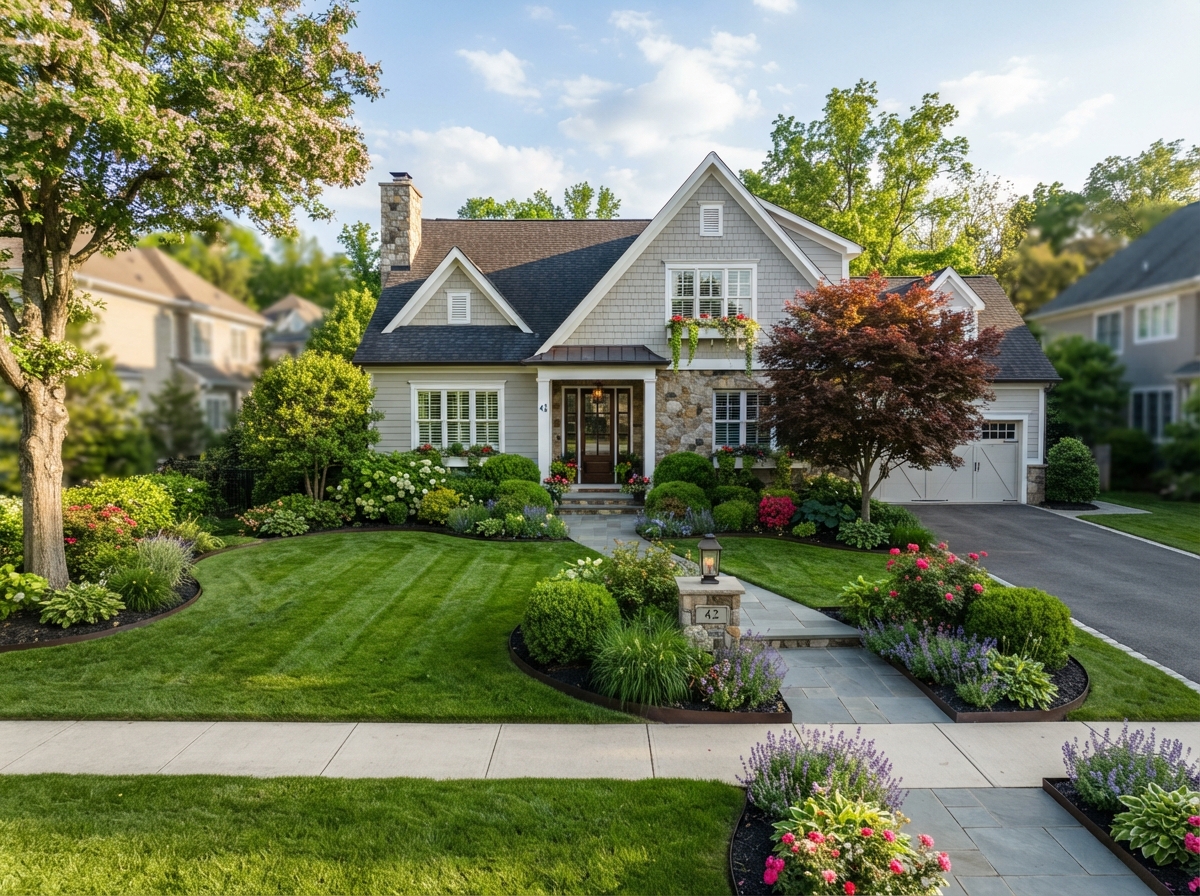 Beautifully maintained residential lawn by Simmons Lawn Care