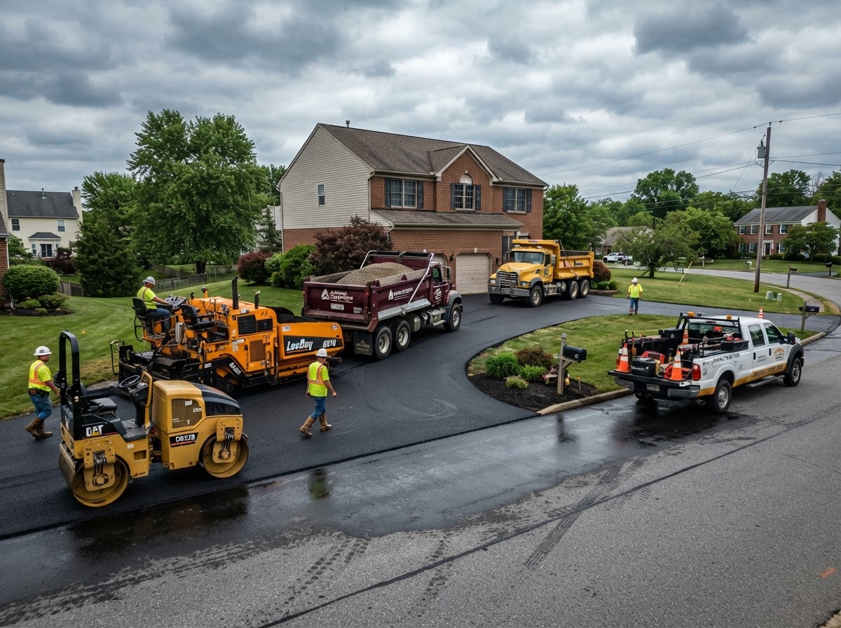 Commercial parking lot with fresh asphalt pavement ready for line striping