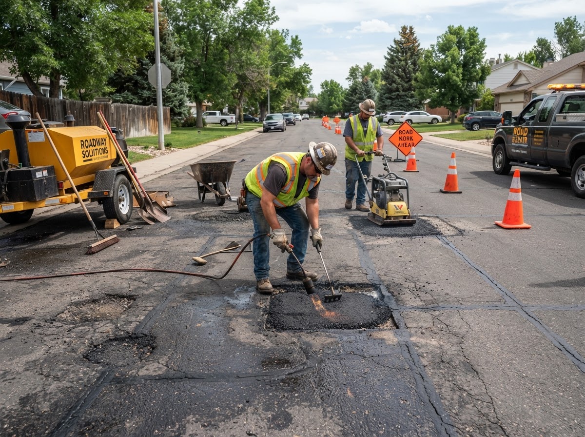 Private road paved with fresh asphalt and clean edges
