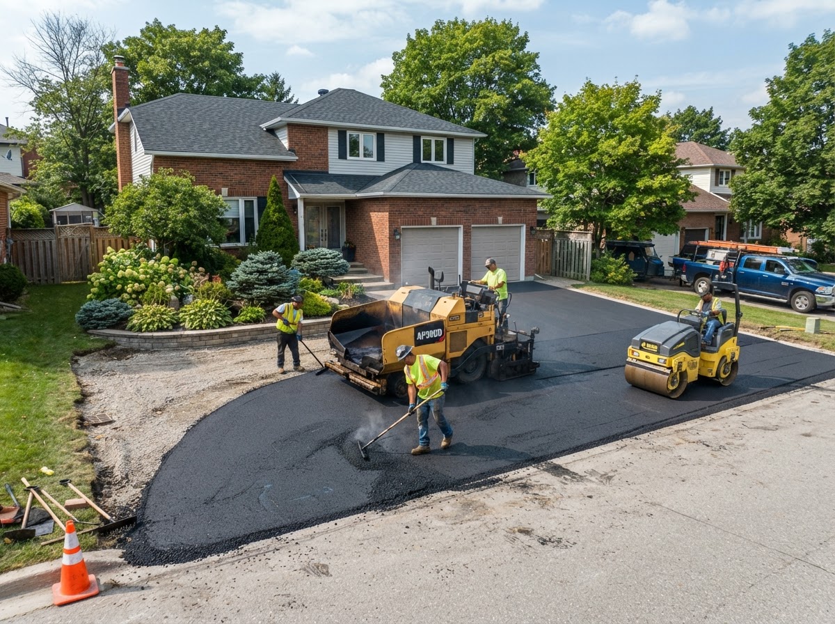 Precision parking lot line striping with crisp stall markings on fresh asphalt