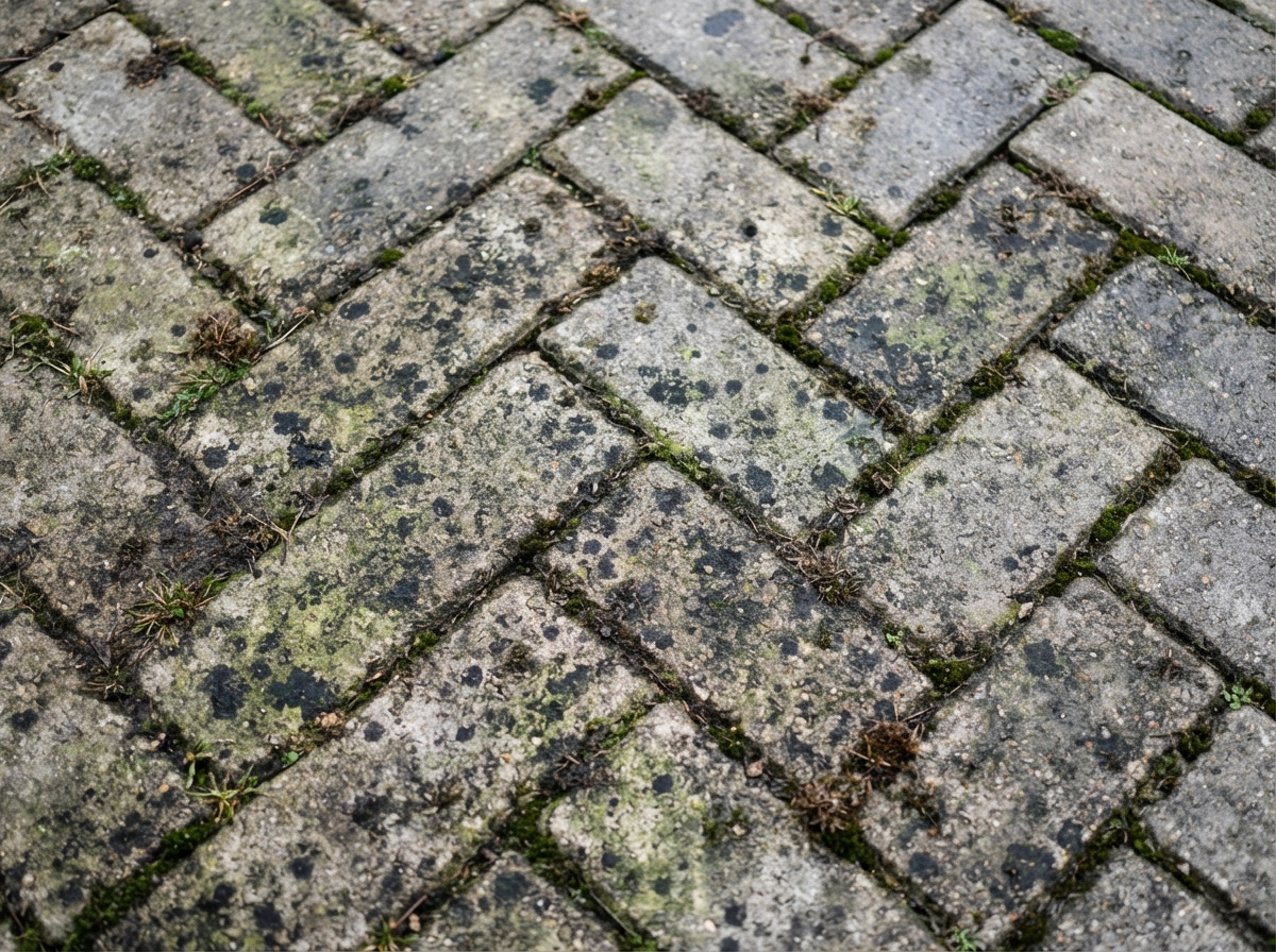 Before — Surface showing built-up dirt, algae, moss and weather staining