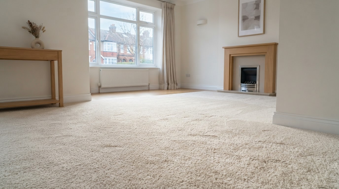 Professional carpet cleaning refreshing a living room carpet in a Leeds home