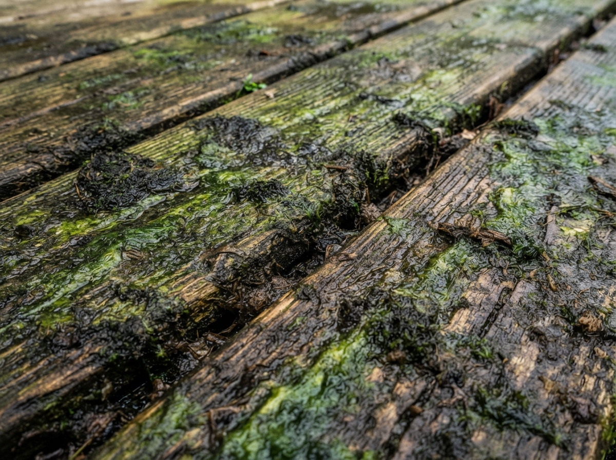 Before — Surface showing built-up dirt, algae, moss and weather staining