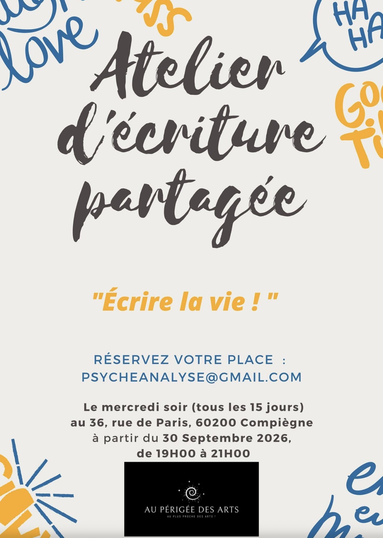 Affiche de l'Atelier d'écriture partagée