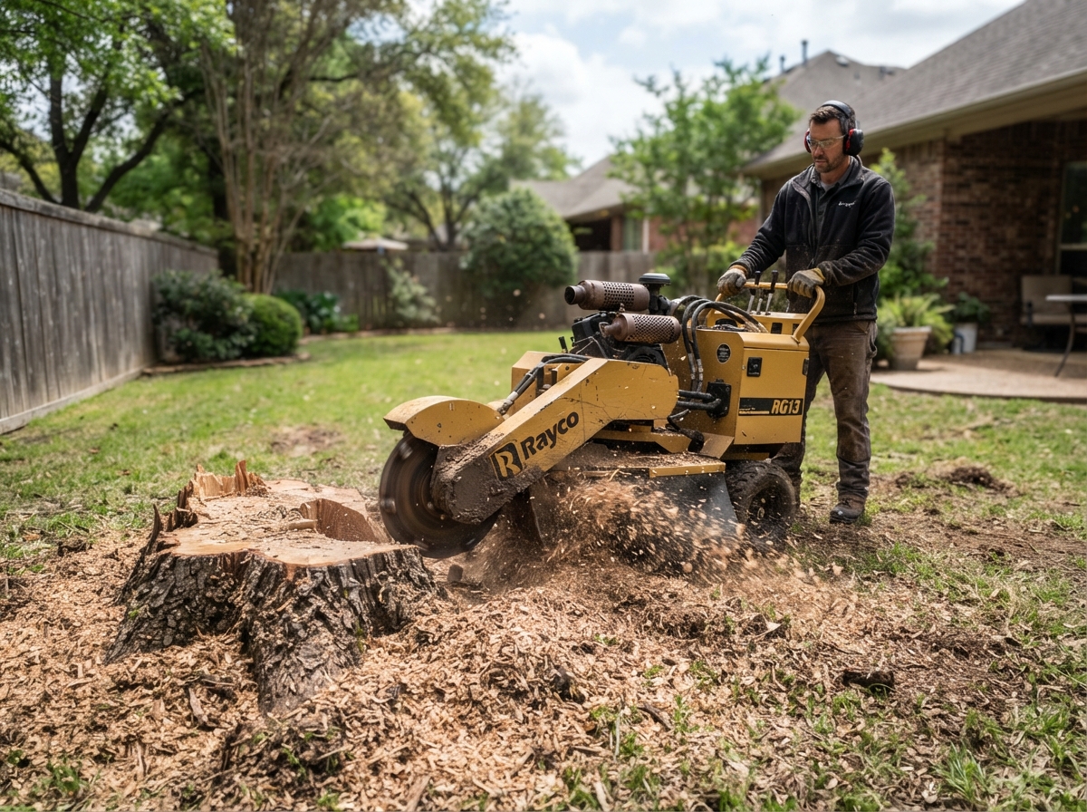 Stump grinding machine clearing a tree stump on the Gold Coast