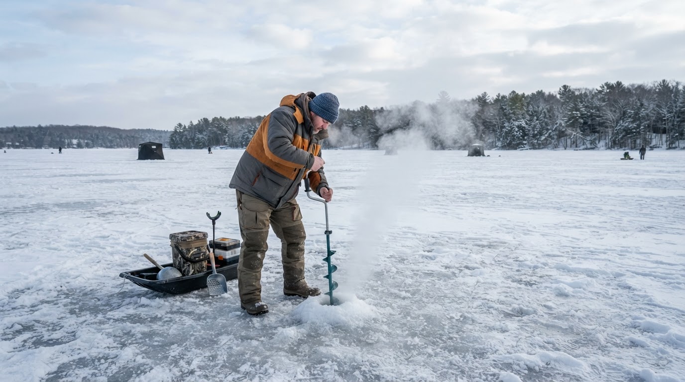 Ice fishing on Lake Geneva, Walworth County, Wisconsin