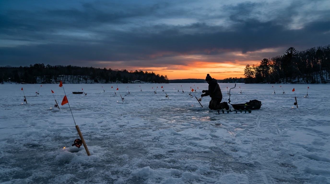 Ice fishing on Lake Mendota, Dane County, Wisconsin