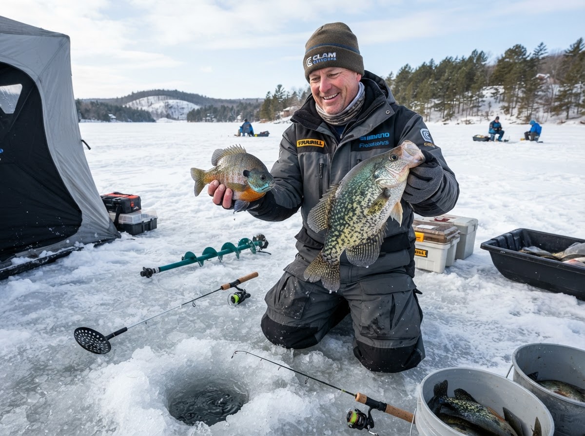 Ice fishing on Chippewa Flowage, Sawyer County, Wisconsin