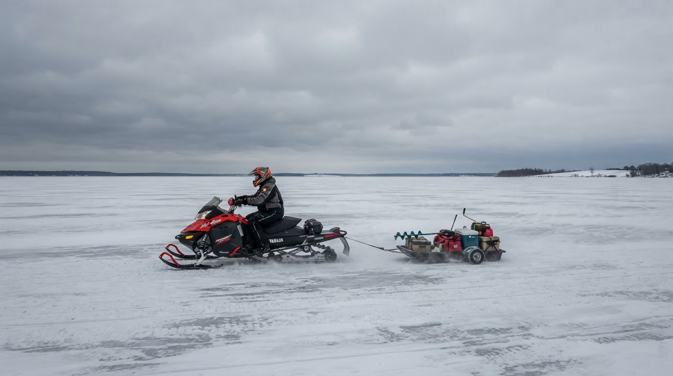 Ice fishing on Castle Rock Flowage, Juneau / Adams County, Wisconsin