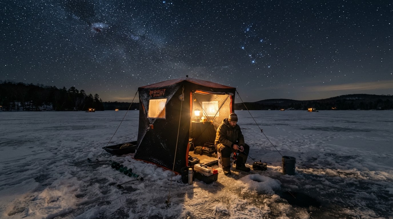 Ice fishing on Lake Delavan, Walworth County, Wisconsin