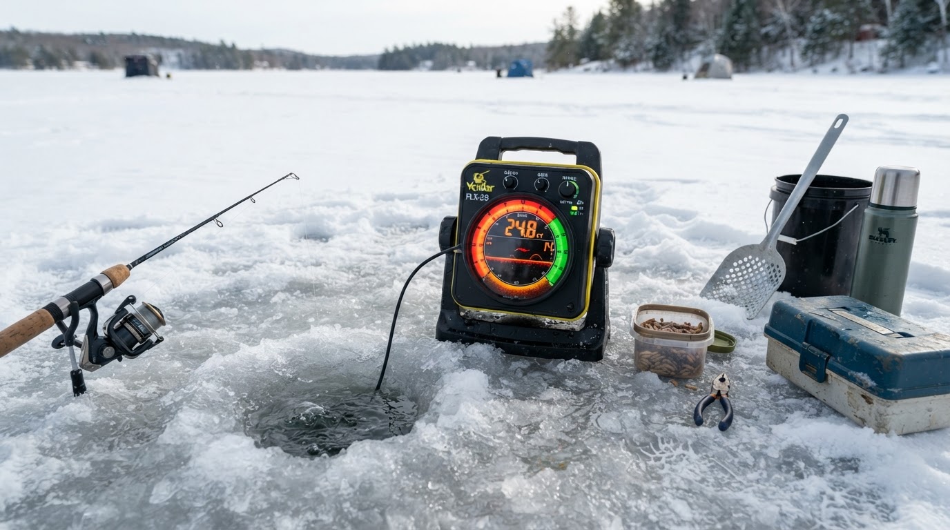 Ice fishing on Lake Monona, Dane County, Wisconsin