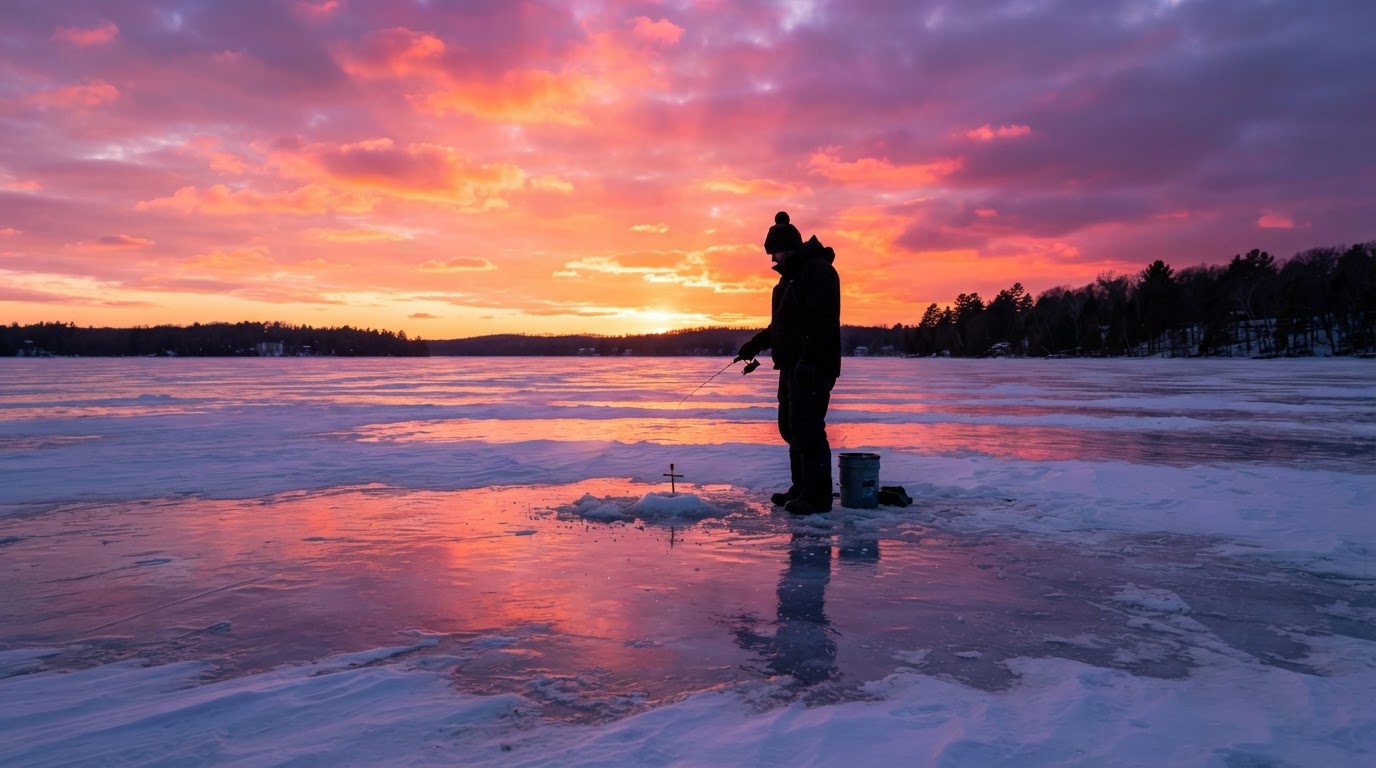 Ice fishing on Lake Wissota, Chippewa County, Wisconsin