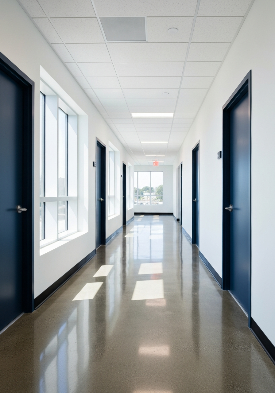 Professional commercial cleaning technician at work