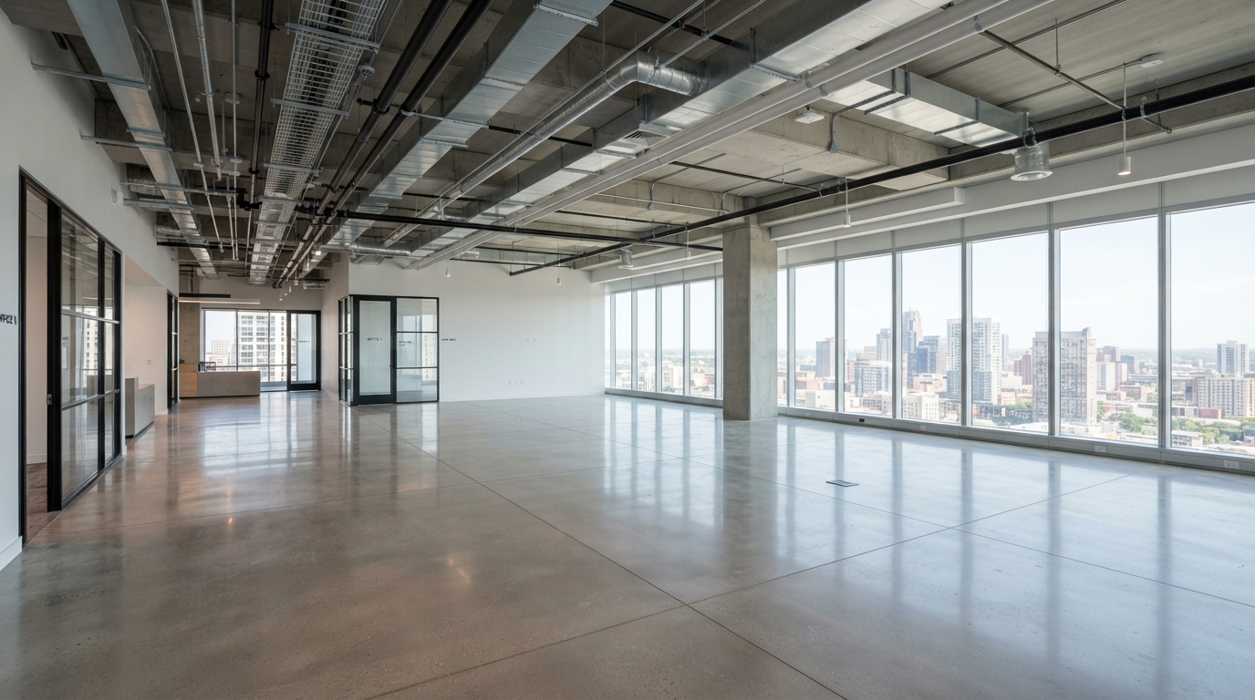 Newly constructed commercial interior ready for post-construction cleaning