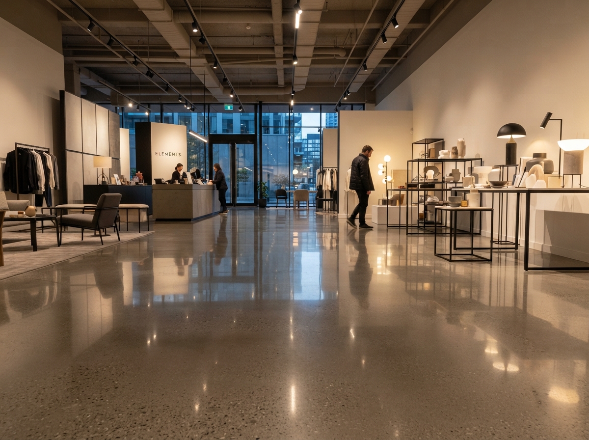 Glossy sealed concrete floor coating installed in Odessa, TX