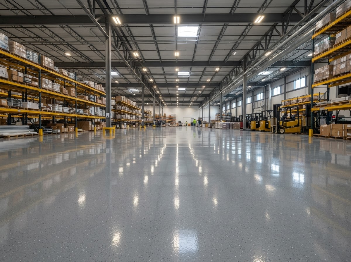 Commercial concrete floor with protective coating in Odessa, TX